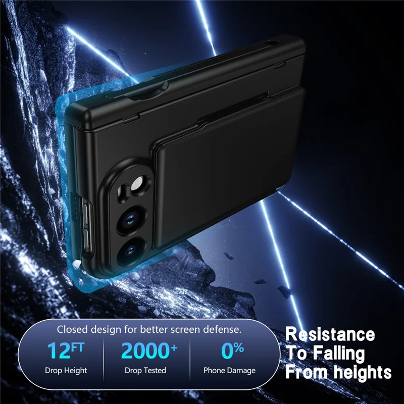 For iPhone Duo Case Hard PC Phone Cover with Card Holder Screen Protector - Black