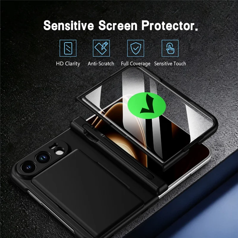 For iPhone Duo Case Hard PC Phone Cover with Card Holder Screen Protector - Black