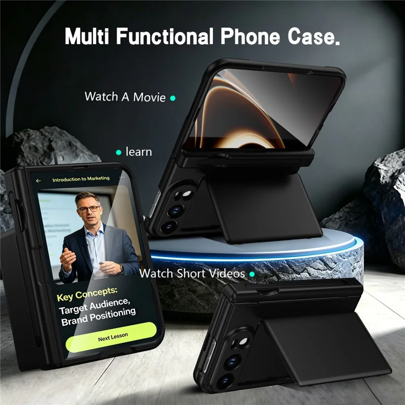 For iPhone Duo Case Hard PC Phone Cover with Card Holder Screen Protector - Black