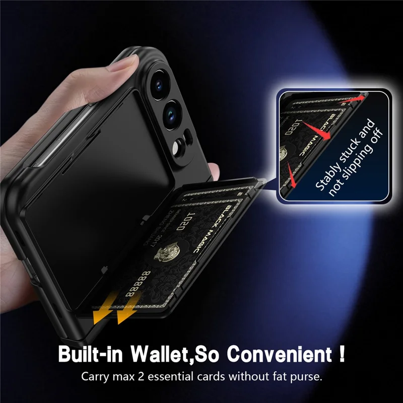 For iPhone Duo Case Hard PC Phone Cover with Card Holder Screen Protector - Black