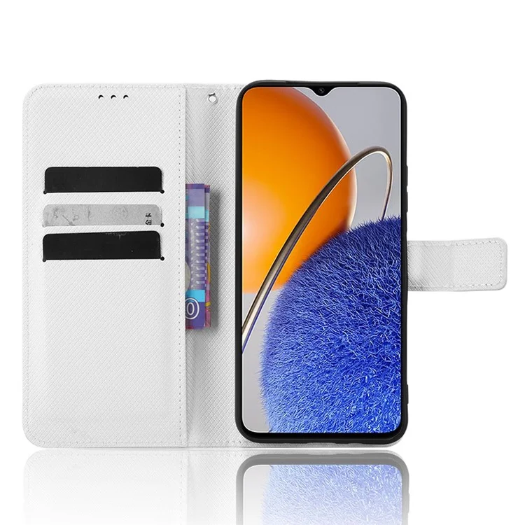 Für Huawei Nova Y61 4g / Genießen Sie 50z 4G Magnetic Clasp Diamond Textur PU Leder Telefon Hülle Anti-kratzer-faltbares Balleet-schutzschutzabdeckung - Weiß