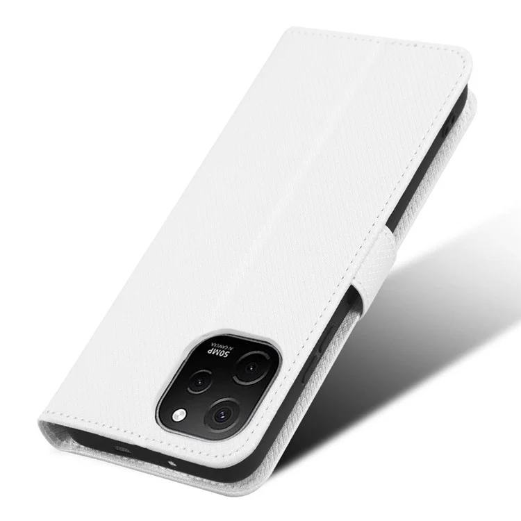 Para Huawei Nova Y61 4G / Desfrute de 50z 4g de Fecho Magnético Textura de Diamante Pu. - Branco