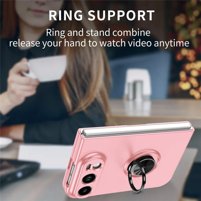 For iPhone Duo Case Rotatable Ring Kickstand Hard PC Phone Cover - Pink