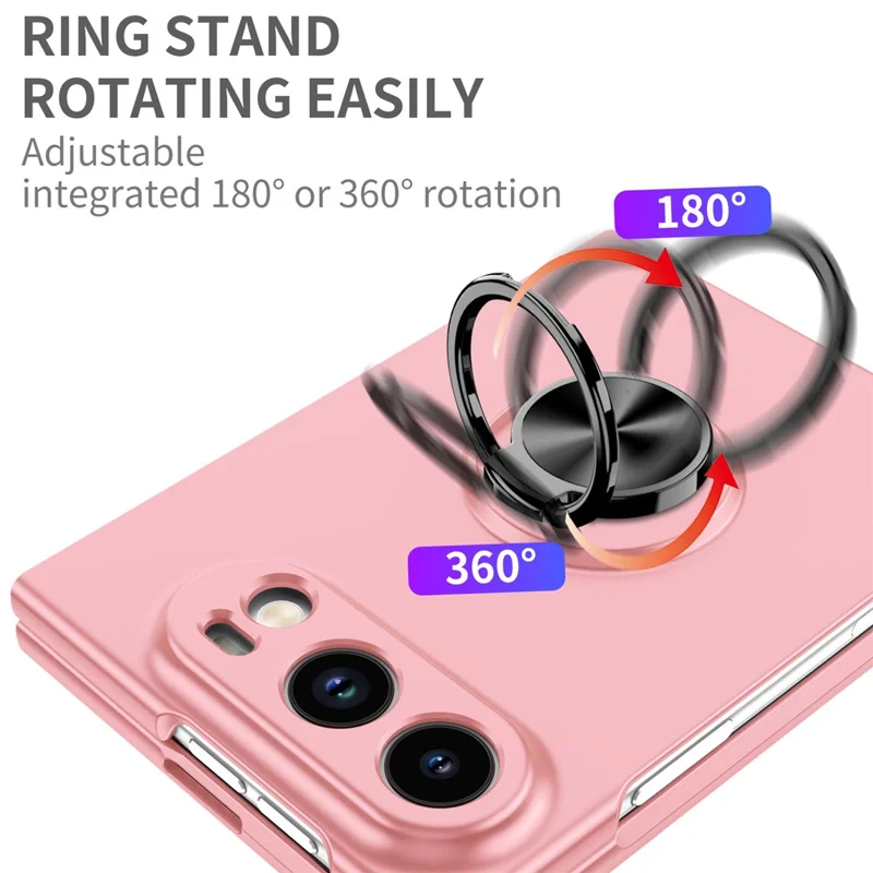 For iPhone Duo Case Rotatable Ring Kickstand Hard PC Phone Cover - Pink