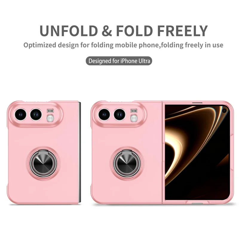 For iPhone Duo Case Rotatable Ring Kickstand Hard PC Phone Cover - Pink