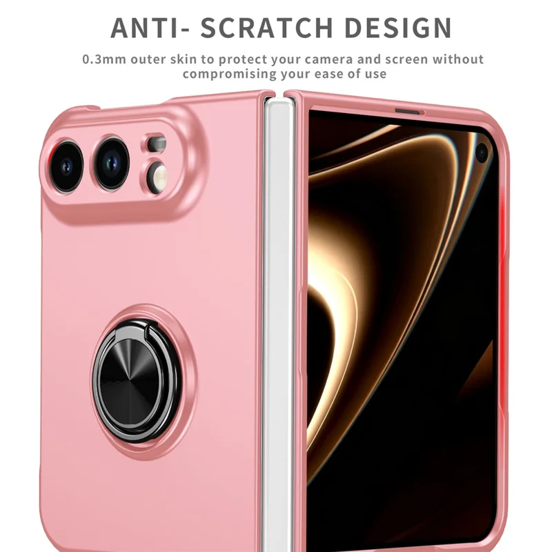 For iPhone Duo Case Rotatable Ring Kickstand Hard PC Phone Cover - Pink