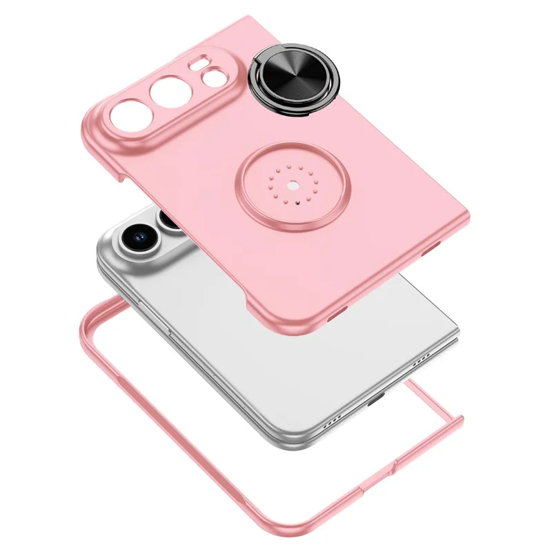 For iPhone Duo Case Rotatable Ring Kickstand Hard PC Phone Cover - Pink