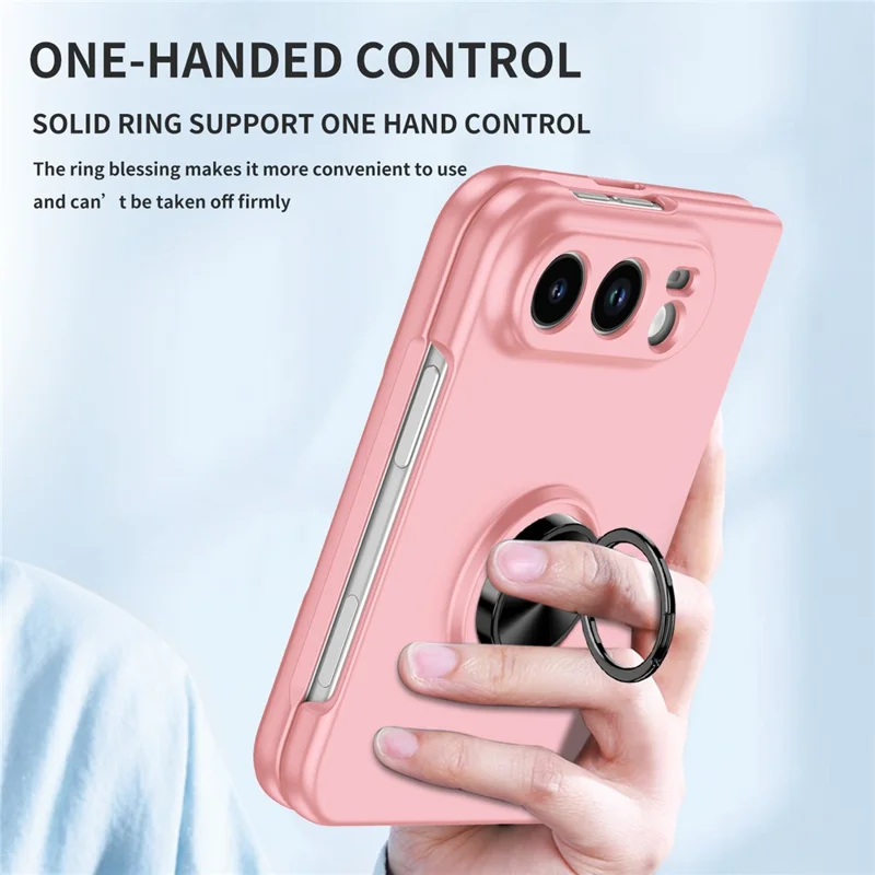 For iPhone Duo Case Rotatable Ring Kickstand Hard PC Phone Cover - Pink