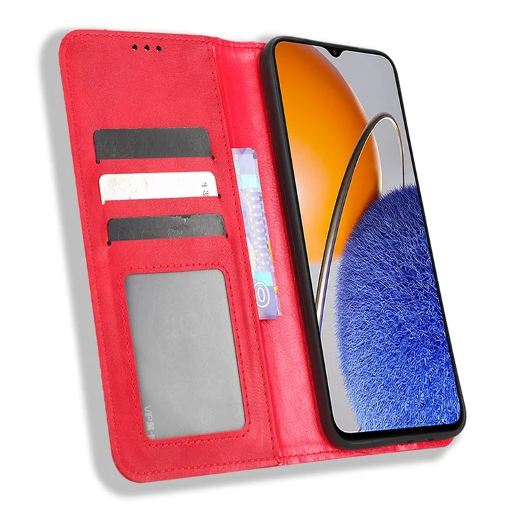 Capa de Celular Protetora Para Huawei Nova Y61 4G / Desfrute de 50z 4G Stand Stand Retro Textura Padrão Impresso PU Couro Magnetic Auto Fechamento Auto Tampa do Telefone - Vermelho