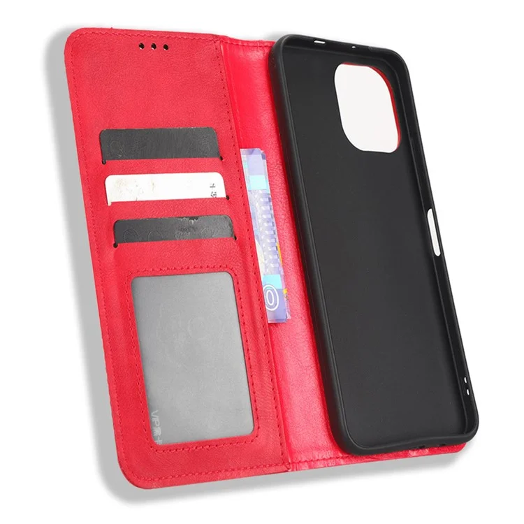 Capa de Celular Protetora Para Huawei Nova Y61 4G / Desfrute de 50z 4G Stand Stand Retro Textura Padrão Impresso PU Couro Magnetic Auto Fechamento Auto Tampa do Telefone - Vermelho