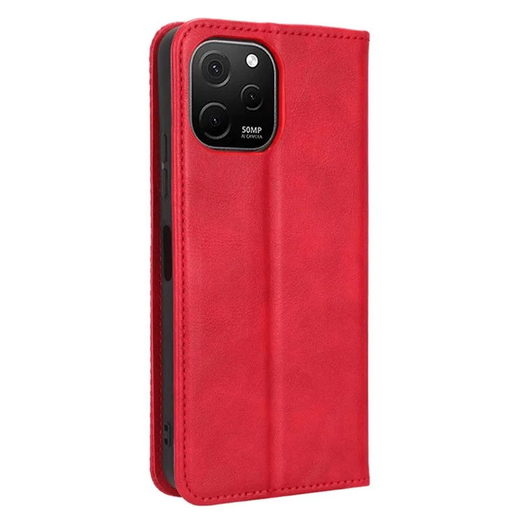 Capa de Celular Protetora Para Huawei Nova Y61 4G / Desfrute de 50z 4G Stand Stand Retro Textura Padrão Impresso PU Couro Magnetic Auto Fechamento Auto Tampa do Telefone - Vermelho