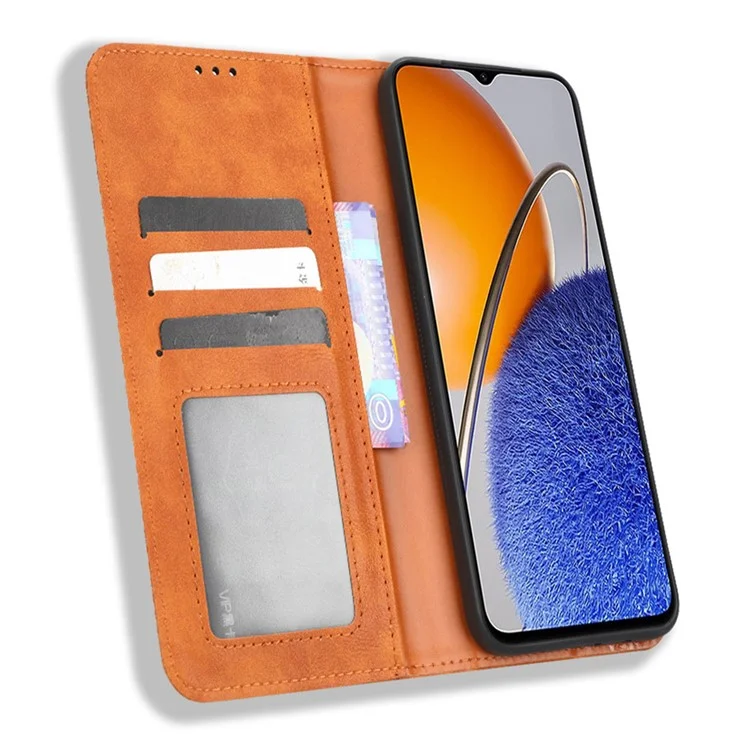 Case de Téléphone Mobile Protectrice Pour Huawei Nova Y61 4G / Profitez du Support de Portefeuille 50z 4G Texture Rétro Motif Imprimé PU Couvre de Téléphone de Fermeture Automatique en Cuir Auto - Brun