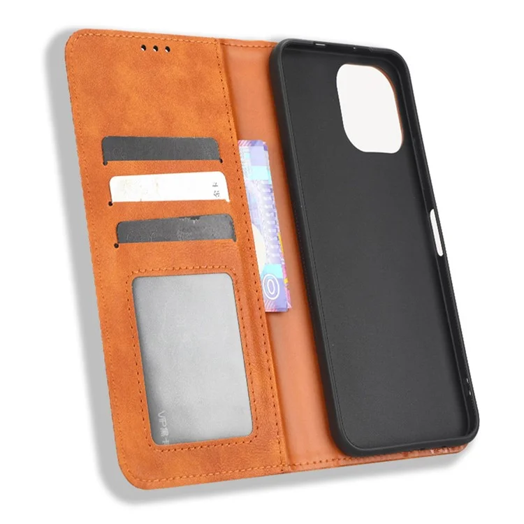 Case de Téléphone Mobile Protectrice Pour Huawei Nova Y61 4G / Profitez du Support de Portefeuille 50z 4G Texture Rétro Motif Imprimé PU Couvre de Téléphone de Fermeture Automatique en Cuir Auto - Brun