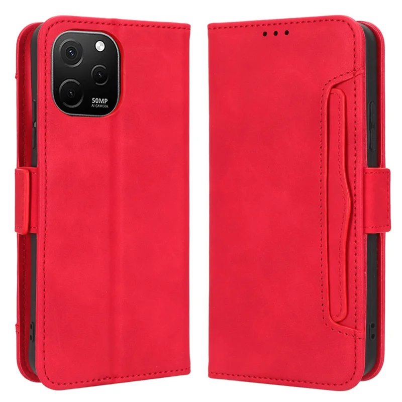 For Huawei nova Y61 4G / Enjoy 50z 4G PU Leather Magnetic Closure Wallet Flip Cover Multiple Card Slots Stand Drop-proof Phone Case - Red