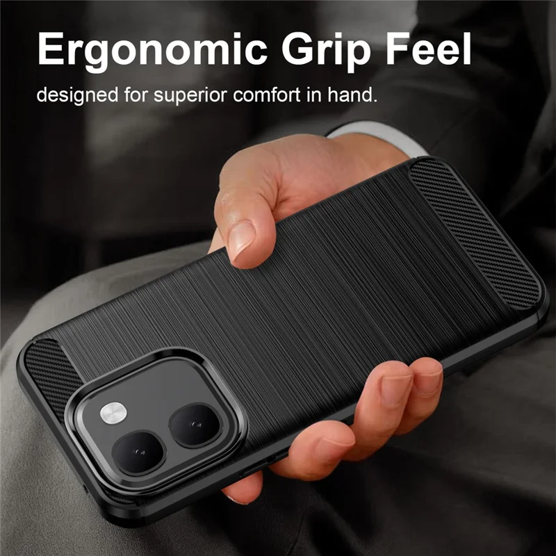 For vivo V80 Lite 5G TPU Case Protective Phone Cover Carbon Fiber Texture Brushed - Black