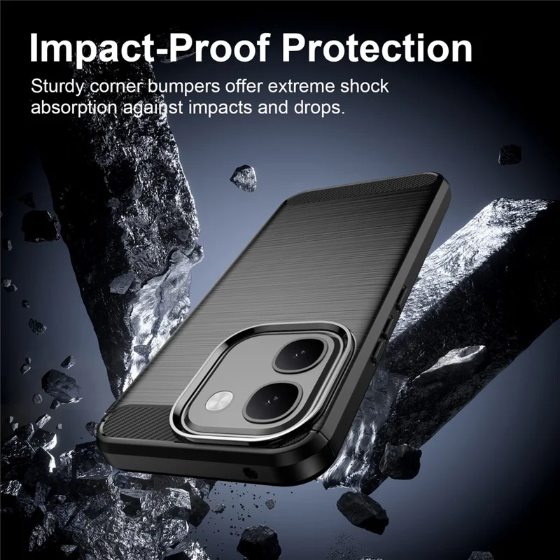 For vivo V80 Lite 5G TPU Case Protective Phone Cover Carbon Fiber Texture Brushed - Black