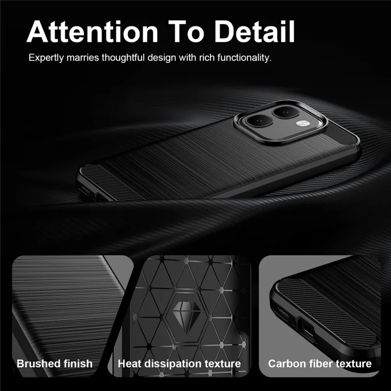 For vivo V80 Lite 5G TPU Case Protective Phone Cover Carbon Fiber Texture Brushed - Black