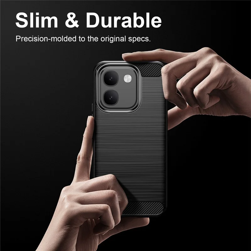 For vivo V80 Lite 5G TPU Case Protective Phone Cover Carbon Fiber Texture Brushed - Black