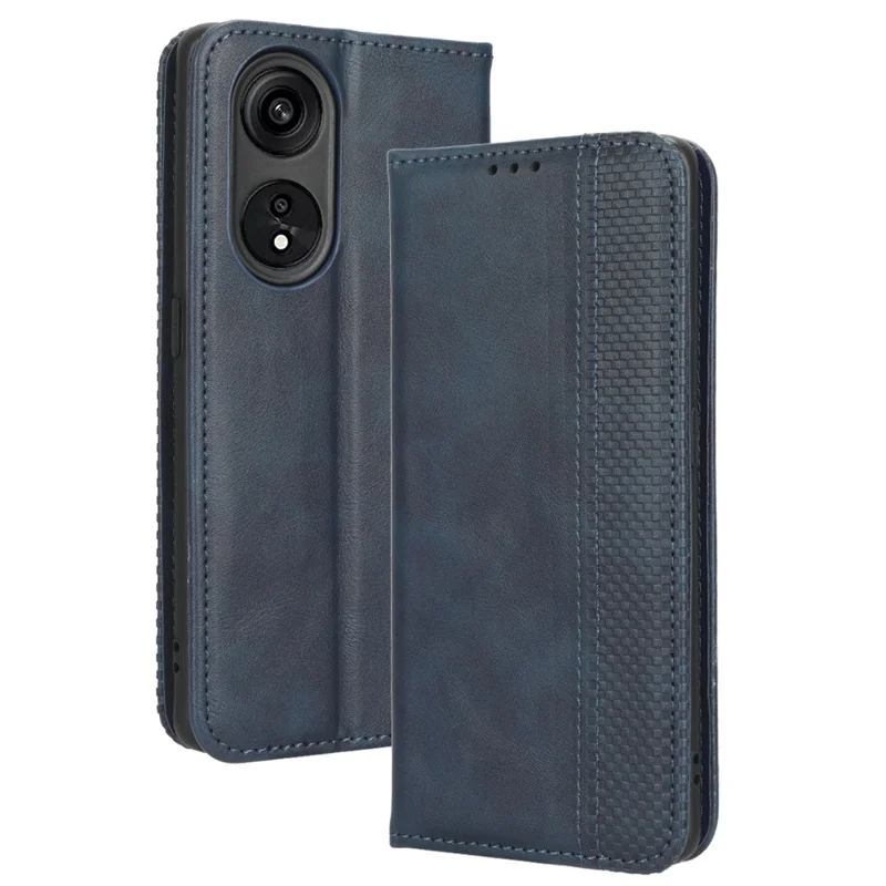 For Oppo A1 Pro 5G / Reno8 T 5G Anti-fall Mobile Phone Case Retro Texture Imprinted Pattern PU Leather Magnetic Auto Closing Flip Wallet Cover - Blue
