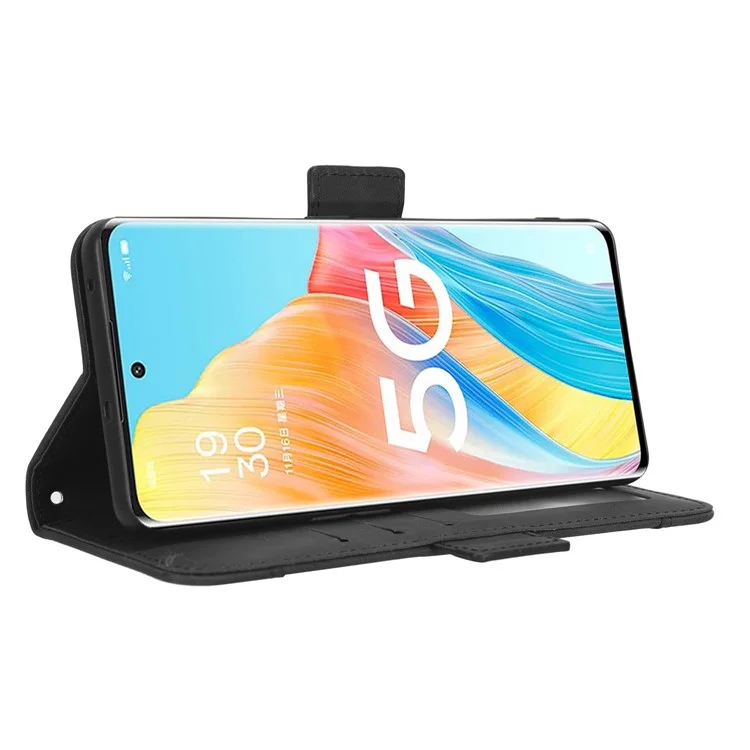 Para Oppo A1 Pro 5G / Reno8 T 5G Funda de Teléfono de Piel de PU con Múltiples Ranuras para Tarjetas Magnéticas a Prueba de Golpes con Tapa Plegable y Soporte de Cartera - Negro