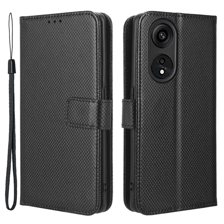 Para Oppo A1 Pro 5G Diamond Textura PU Caelo Capelo de Capelo Anti-raco Stand Dolho Stand Stand Staplet Smartphone Tampa de Smartphone - Preto
