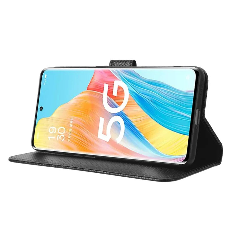 Para Oppo A1 Pro 5G Diamond Textura PU Caelo Capelo de Capelo Anti-raco Stand Dolho Stand Stand Staplet Smartphone Tampa de Smartphone - Preto