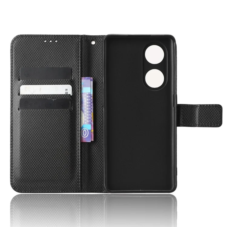 Para Oppo A1 Pro 5G Diamond Textura PU Caelo Capelo de Capelo Anti-raco Stand Dolho Stand Stand Staplet Smartphone Tampa de Smartphone - Preto