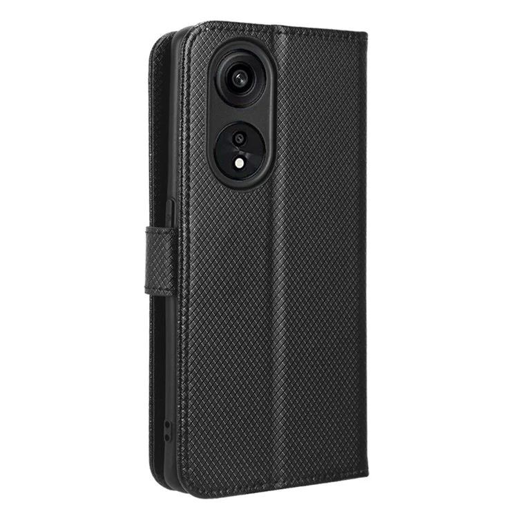 Para Oppo A1 Pro 5G Diamond Textura PU Caelo Capelo de Capelo Anti-raco Stand Dolho Stand Stand Staplet Smartphone Tampa de Smartphone - Preto