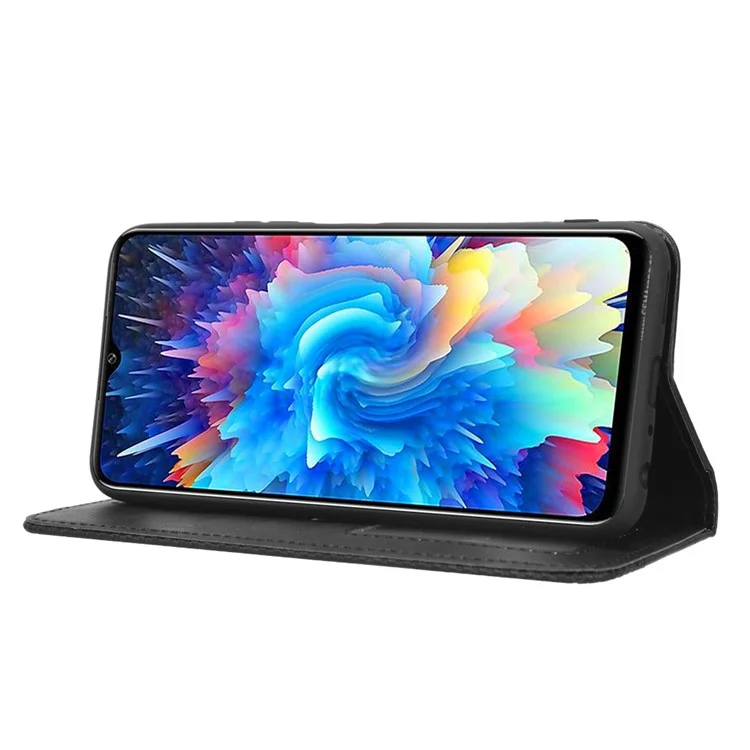 Для Infinix Hot 20 5G X666 / X666b Shockpereper Flip Wallet Cash Case Retro Текстура Отпечаток - Черный
