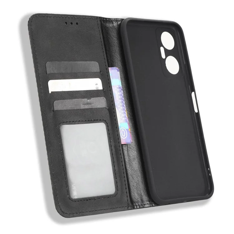 Для Infinix Hot 20 5G X666 / X666b Shockpereper Flip Wallet Cash Case Retro Текстура Отпечаток - Черный