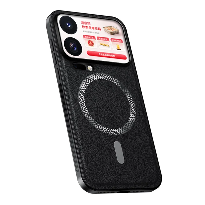 For Xiaomi 18 Pro Max Case PU TPU PC Phone Back Cover with Metal Lens Frame - Black
