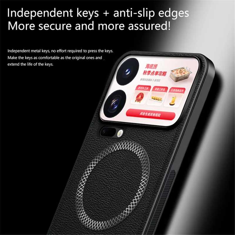 For Xiaomi 18 Pro Max Case PU TPU PC Phone Back Cover with Metal Lens Frame - Black