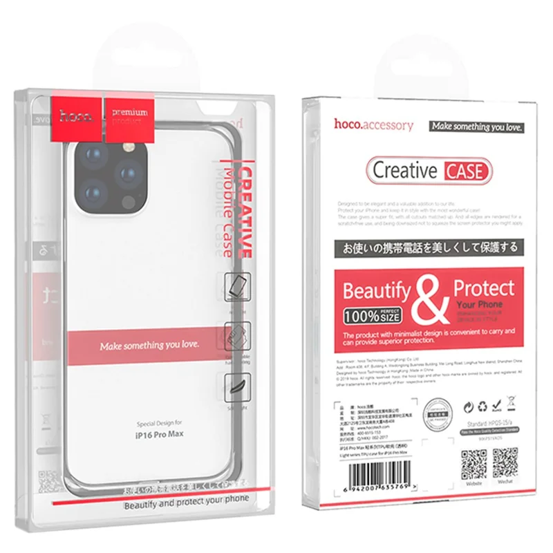 HOCO pour iPhone 15 Pro Max Coque Transparente en TPU Souple de Protection - Transparent
