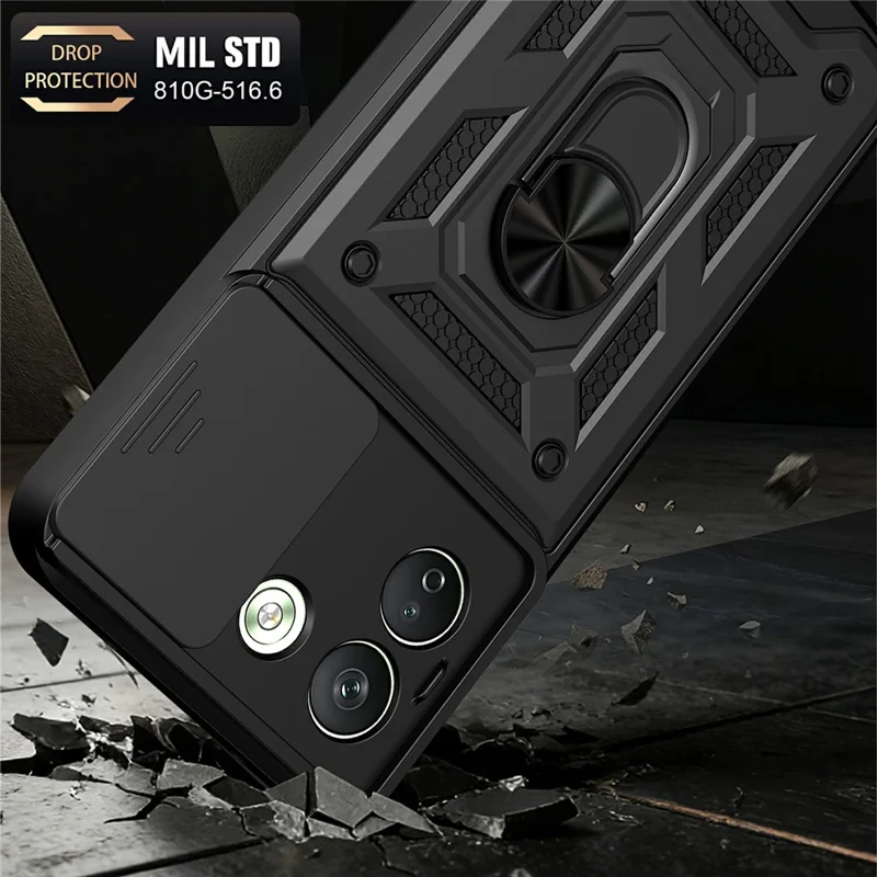 For Xiaomi Redmi Note 17 Pro Max 5G Case with Slide Camera Lid PC + TPU Kickstand Phone Cover - Black