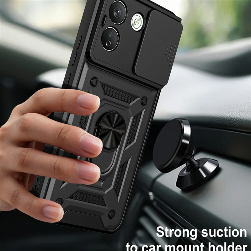 For Xiaomi Redmi Note 17 Pro Max 5G Case with Slide Camera Lid PC + TPU Kickstand Phone Cover - Black