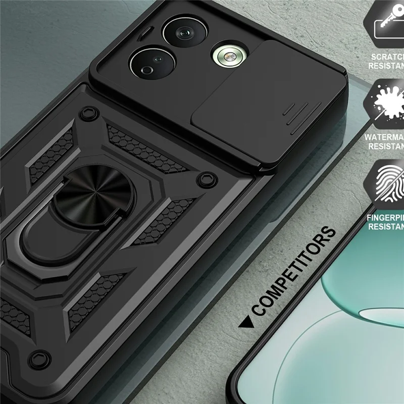 For Xiaomi Redmi Note 17 Pro Max 5G Case with Slide Camera Lid PC + TPU Kickstand Phone Cover - Black