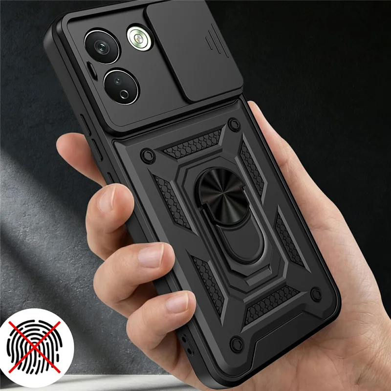 For Xiaomi Redmi Note 17 Pro Max 5G Case with Slide Camera Lid PC + TPU Kickstand Phone Cover - Black