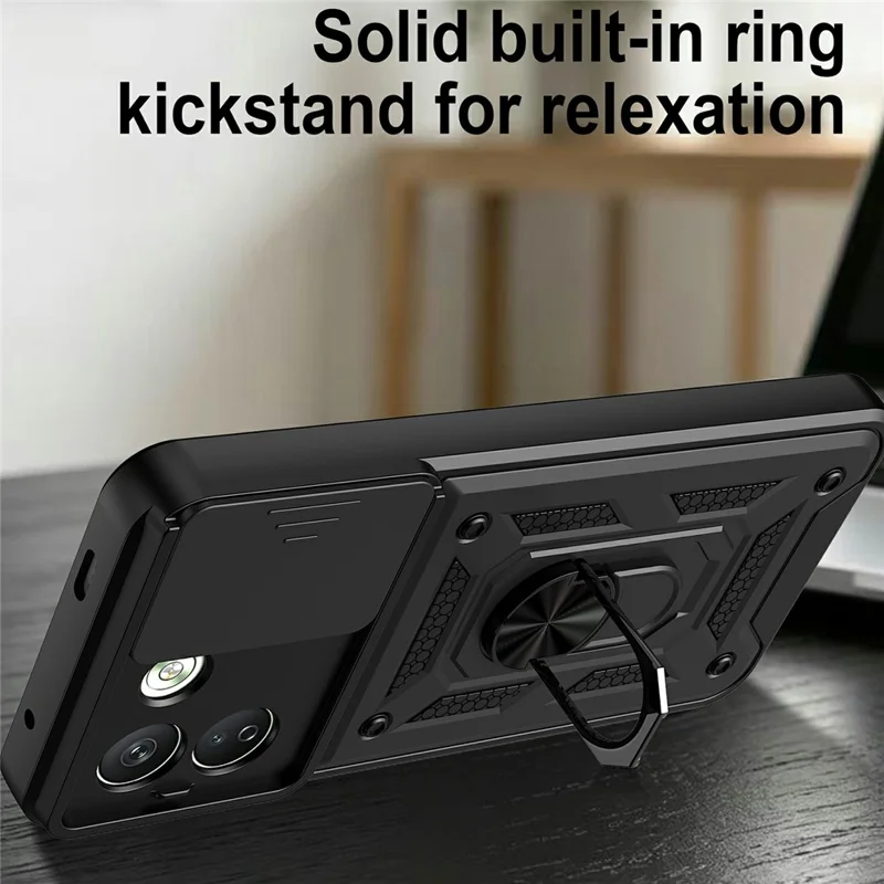 For Xiaomi Redmi Note 17 Pro Max 5G Case with Slide Camera Lid PC + TPU Kickstand Phone Cover - Black