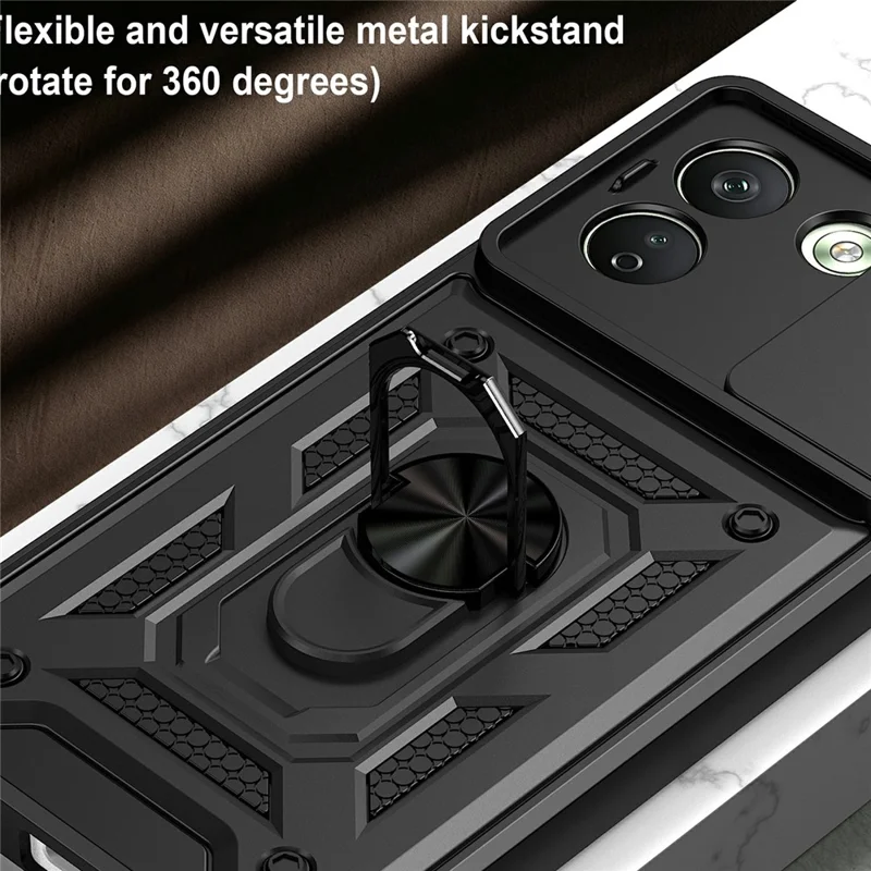 For Xiaomi Redmi Note 17 Pro Max 5G Case with Slide Camera Lid PC + TPU Kickstand Phone Cover - Black