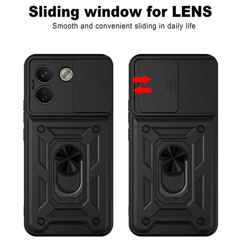 For Xiaomi Redmi Note 17 Pro Max 5G Case with Slide Camera Lid PC + TPU Kickstand Phone Cover - Black