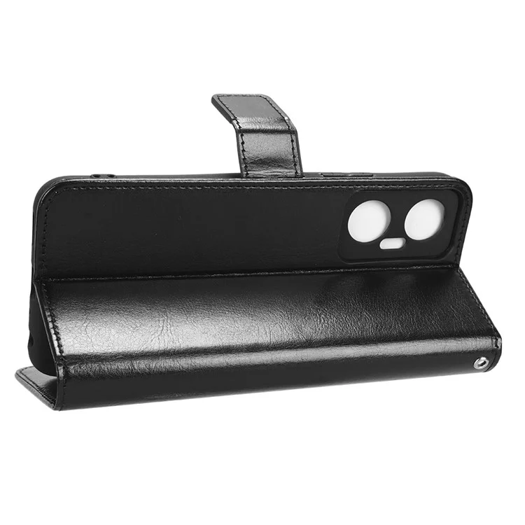 Para Infinix Hot 20 5g / X666 / X666B Crazy Horse Texture PU Flip Flip Stand Case de Teléfono a Prueba de Choque Cubierta Con Correa - Negro