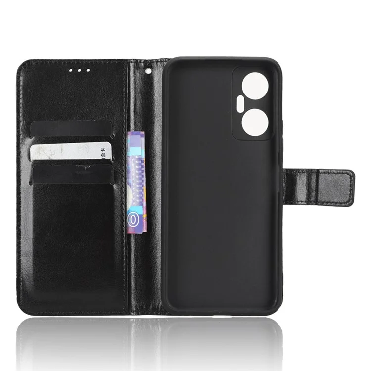 Para Infinix Hot 20 5g / X666 / X666B Crazy Horse Texture PU Flip Flip Stand Case de Teléfono a Prueba de Choque Cubierta Con Correa - Negro