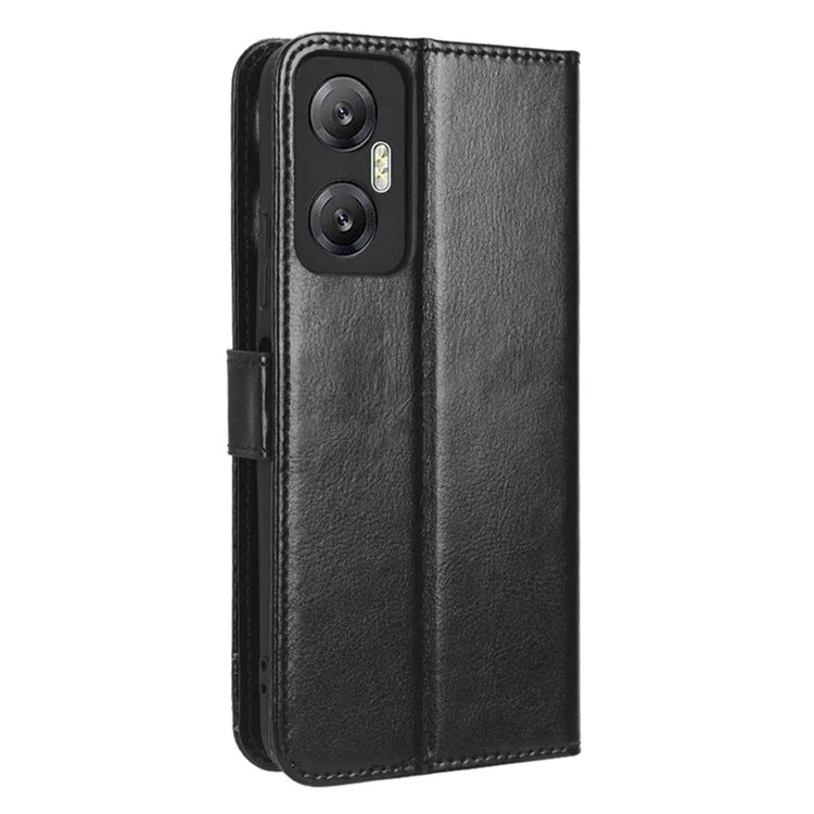Para Infinix Hot 20 5g / X666 / X666B Crazy Horse Texture PU Flip Flip Stand Case de Teléfono a Prueba de Choque Cubierta Con Correa - Negro