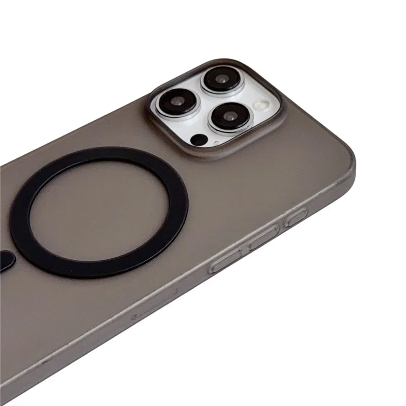 For iPhone 15 Pro Max Magnetic Case Matte Ultra-Thin PP Shockproof Phone Cover - Transparent Black