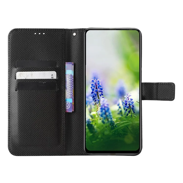 Para Infinix Hot 20s 4g / X6827 Magnetic Clap PU Leather Anti-fall Case de Teléfonos Inteligentes Funda de Textura de Diamantes de Soporte Plegable - Negro
