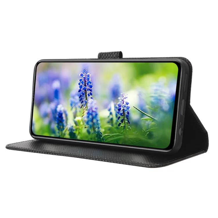 Para Infinix Hot 20s 4g / X6827 Magnetic Clap PU Leather Anti-fall Case de Teléfonos Inteligentes Funda de Textura de Diamantes de Soporte Plegable - Negro