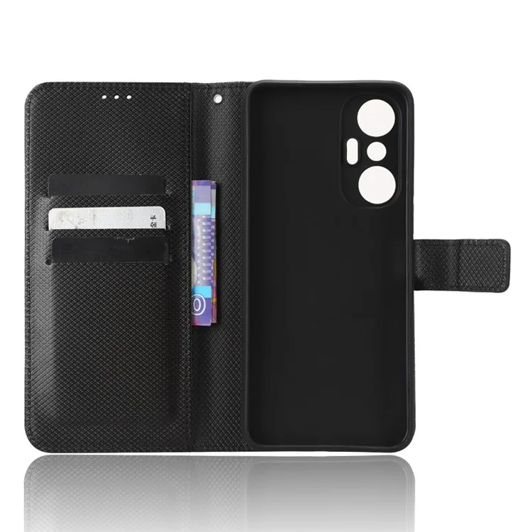 Para Infinix Hot 20s 4g / X6827 Magnetic Clap PU Leather Anti-fall Case de Teléfonos Inteligentes Funda de Textura de Diamantes de Soporte Plegable - Negro