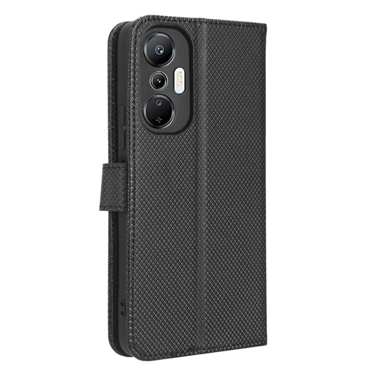 Para Infinix Hot 20s 4g / X6827 Magnetic Clap PU Leather Anti-fall Case de Teléfonos Inteligentes Funda de Textura de Diamantes de Soporte Plegable - Negro