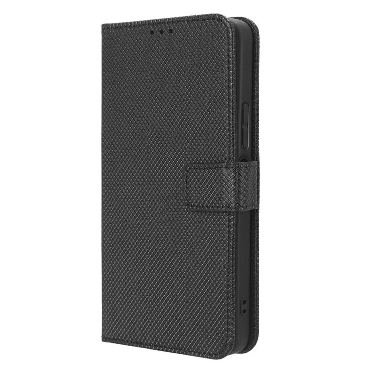 Para Infinix Hot 20s 4g / X6827 Magnetic Clap PU Leather Anti-fall Case de Teléfonos Inteligentes Funda de Textura de Diamantes de Soporte Plegable - Negro