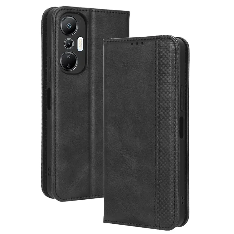 Para Infinix Hot 20s 4g / X6827 Magnetic Autom Telephone Case de la Caja Del Teléfono Retro Patrón Impreso PU Cuero Flip Flip Flip Cover Del Teléfono - Negro